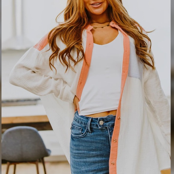 NEW Prep Obsessed EASY TO LOVE COLORBLOCK BUTTON UP - Picture 3 of 11